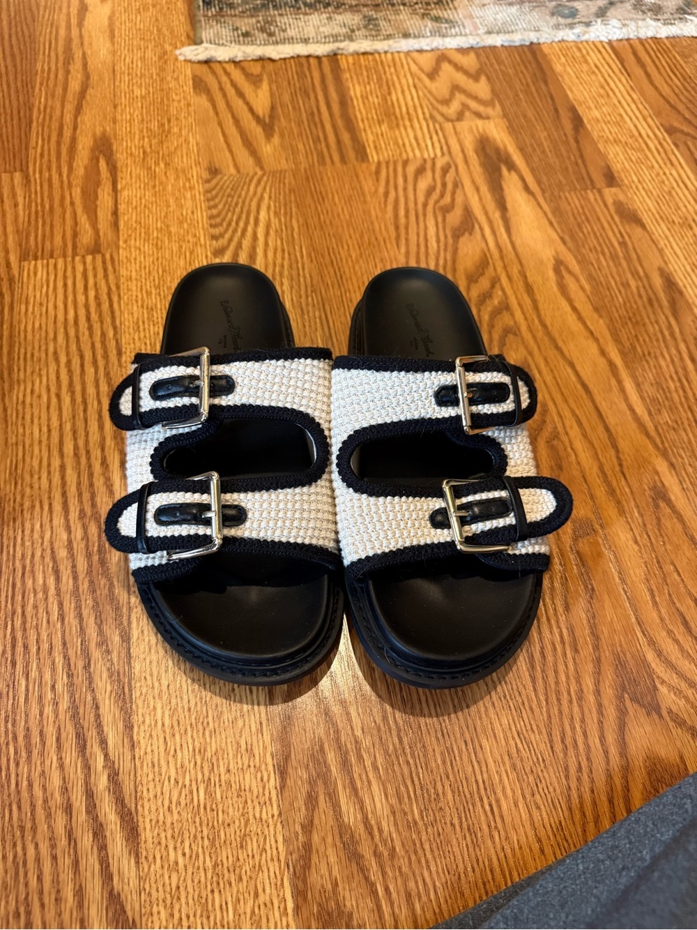 Kids Double-Buckle Knit Slide Sandals - Black & Cream